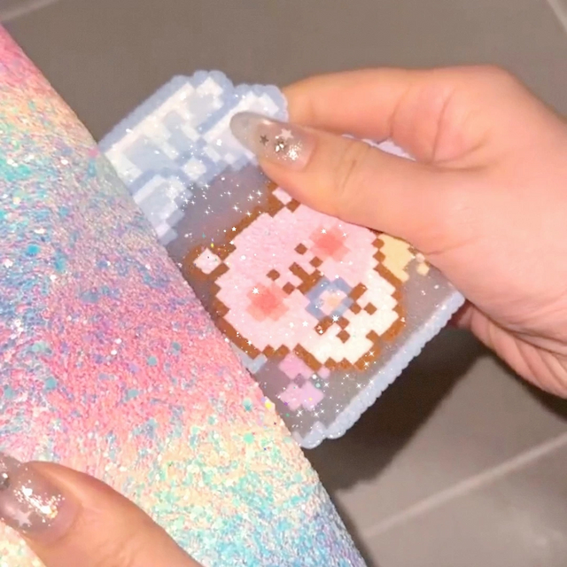 拼豆熨烫布闪粉彩虹渐变格利特布料手工DIY闪光格力特亮片布粗厚